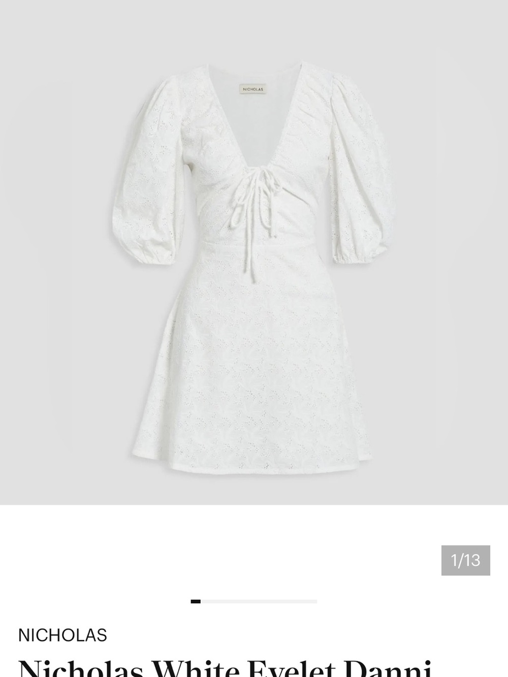 NICHOLAS White Eyelet Mini Dress with Puff Sleeves - Picture 5 of 6